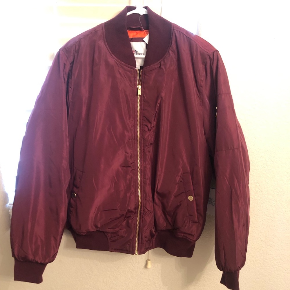 Burgundy bomber jacket